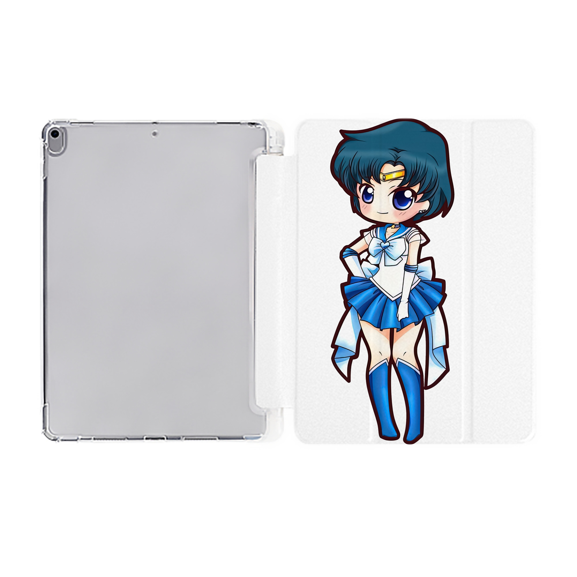 （画像用） 美少女戦士セーラームーン 水野 亜美 みずの あみ Sailor Moon Mizuno Ami IPad ケース ペン収納付き 三つ折りスタンド PUレザー×シリコン 対応機種9.5/10.5/10.9インチ